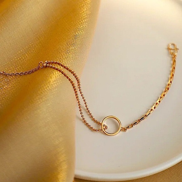 Rose Gold Plated Minimalist Bracelet, Irregular, Geometric, Dainty - Picture 6 of 7